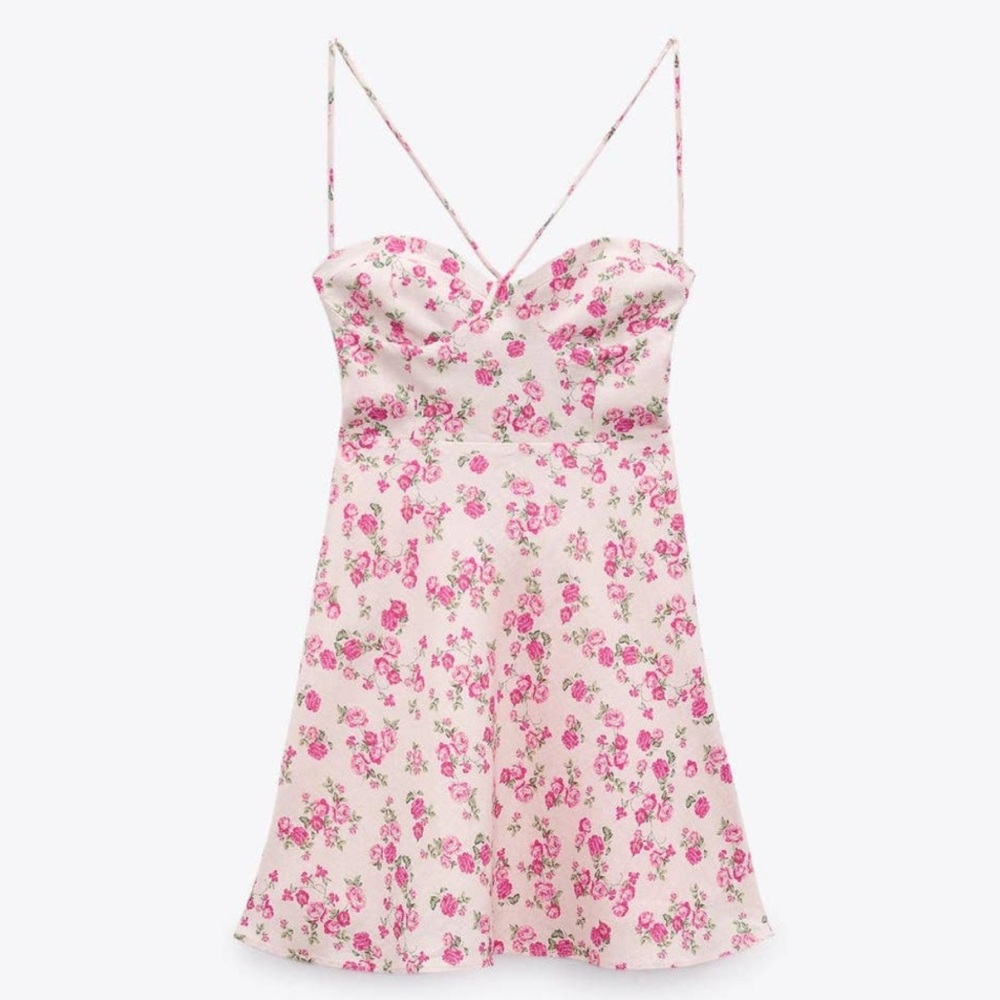 Zara Pink Floral Dress with Spaghetti Straps